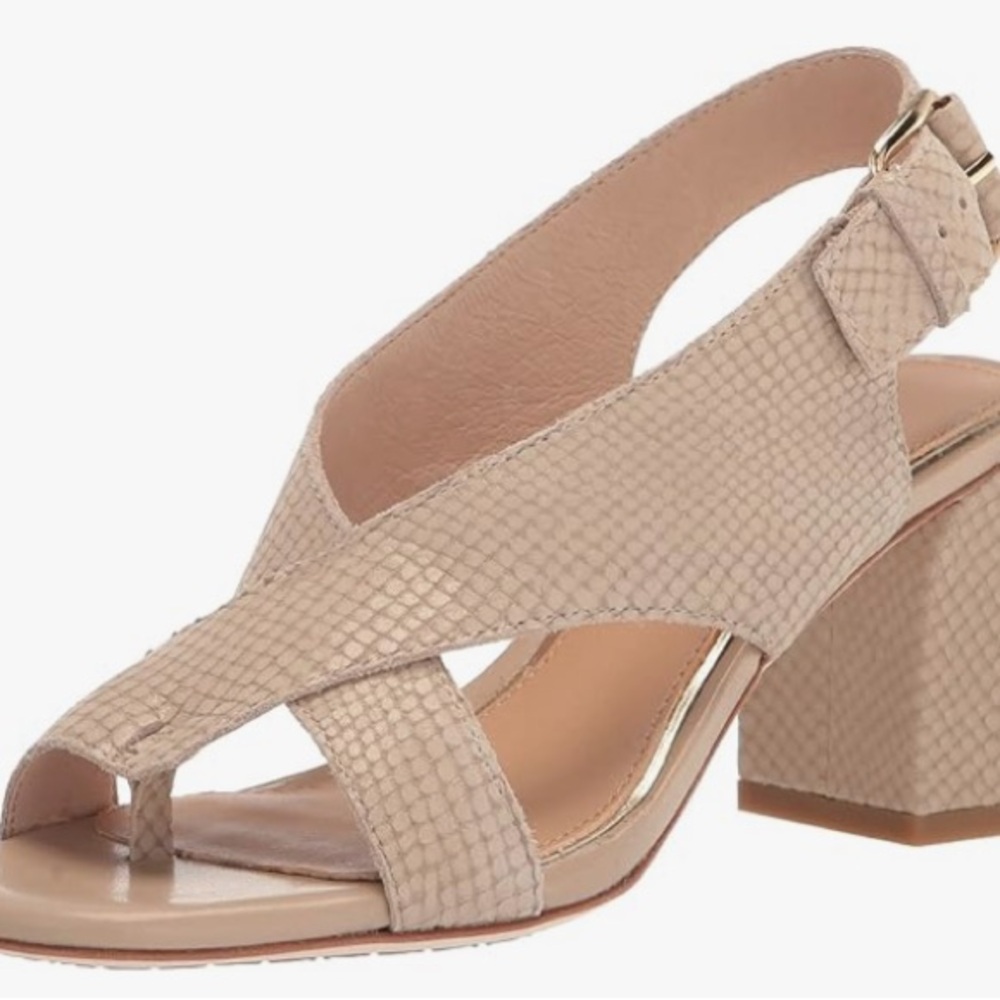 NWT Donald Pliner Pasha Vintage Leather Block Heel Praline-Metallic Snake Print - Picture 2 of 8